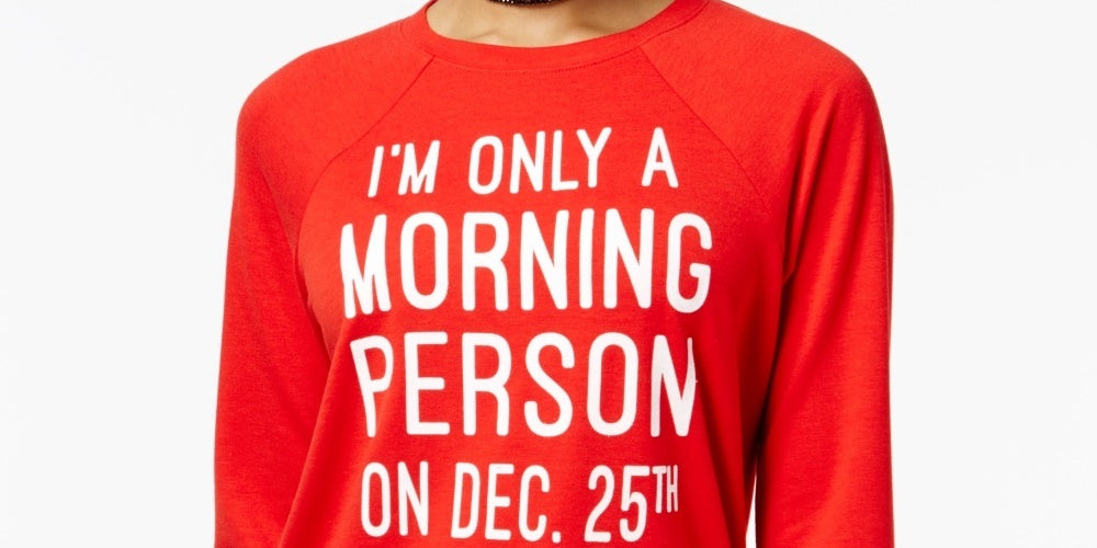 Rebellious One Juniors' Morning Person Graphic Top Red Size Large