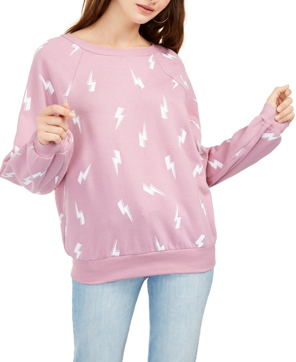 Rebellious One Juniors' Lightning Metallic Graphic Sweatshirt Pink Size Small