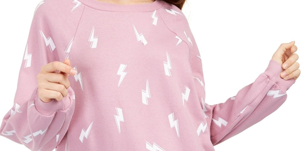 Rebellious One Juniors' Lightning Metallic Graphic Sweatshirt Pink Size Small