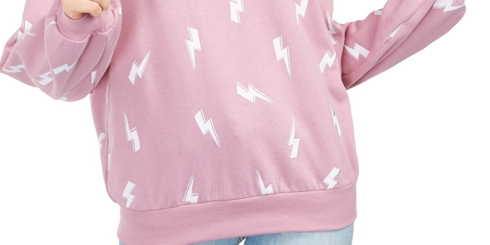 Rebellious One Juniors' Lightning Metallic Graphic Sweatshirt Pink Size Small