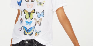 Rebellious One Juniors' Cotton Butterflies Graphic T-Shirt White Size X-Small