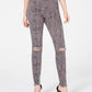 Rewash Juniors' Stevie Ripped Printed Skinny Jeans Gray Size 5