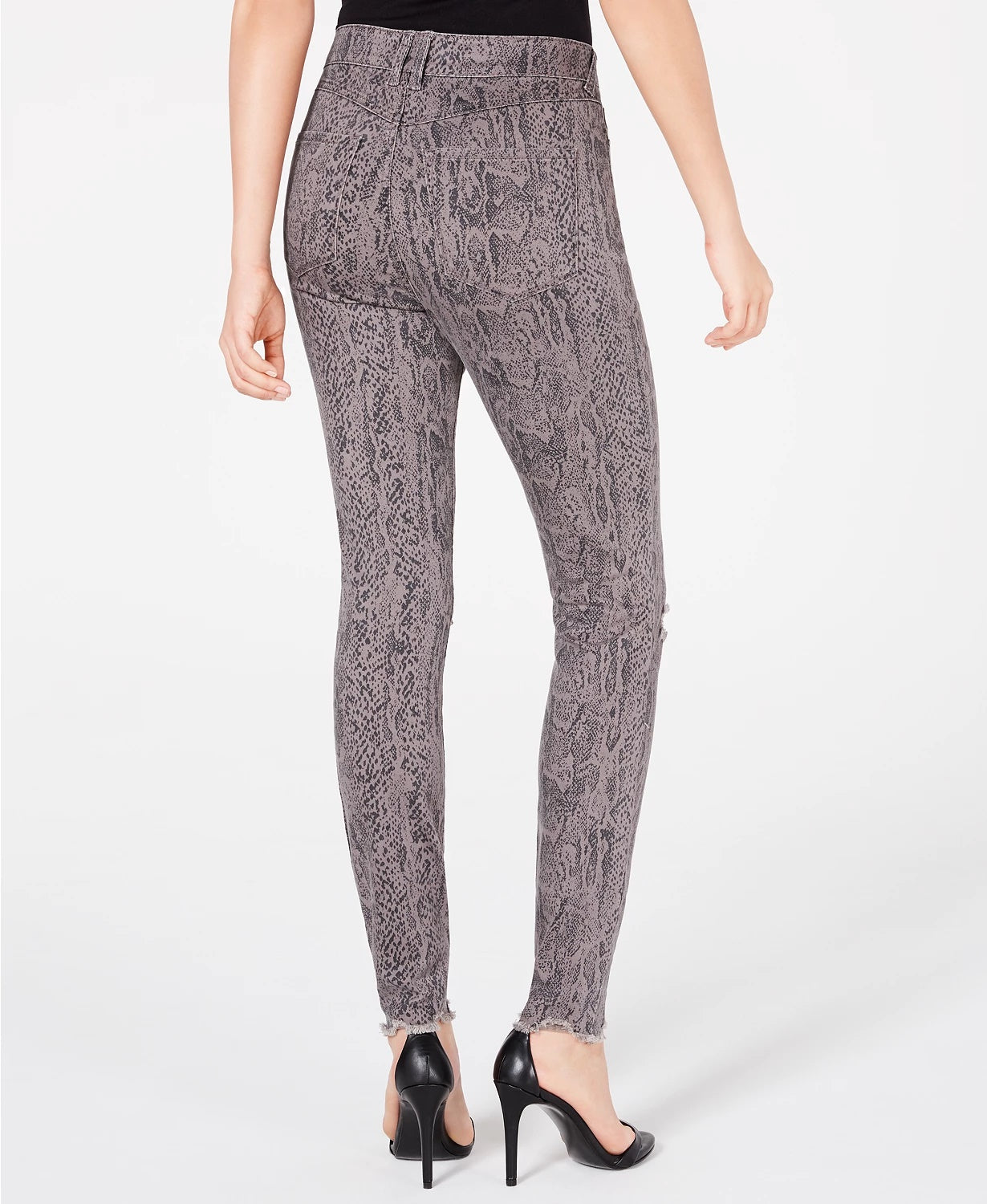 Rewash Juniors' Stevie Ripped Printed Skinny Jeans Gray Size 5