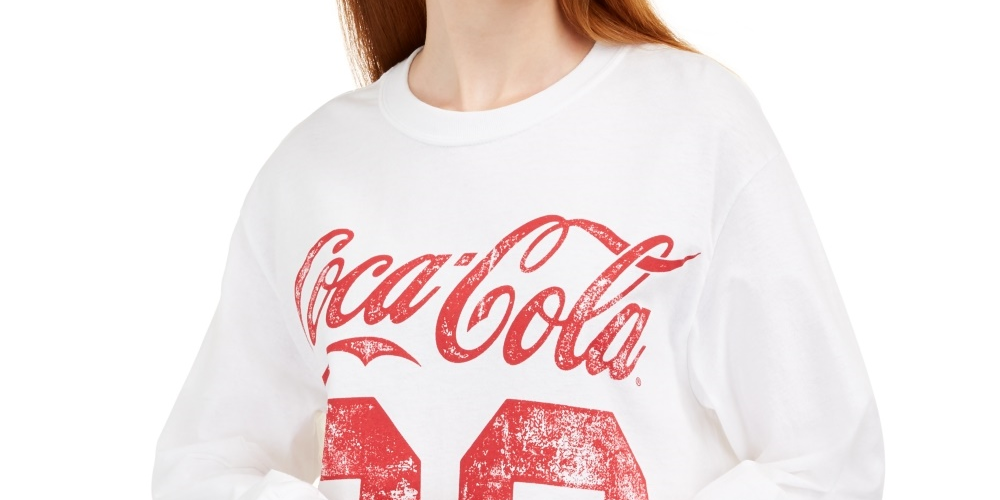 Love Tribe Juniors' Cotton Coca-Cola Graphic Top White Size Medium