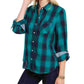 Tommy Hilfiger Women's Check Print Button Down Shirt Green Size X-Small