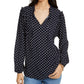 Tommy Hilfiger Women's Printed Ruffled-Neck Blouse Blue Size XX-Large