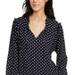 Tommy Hilfiger Women's Printed Ruffled-Neck Blouse Blue Size XX-Large