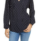 Tommy Hilfiger Women's Printed Ruffled-Neck Blouse Blue Size XX-Large