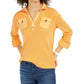 Tommy Hilfiger Women's Waffle Knit Long Sleeve Collared Blouse Top Yellow Size X-Large
