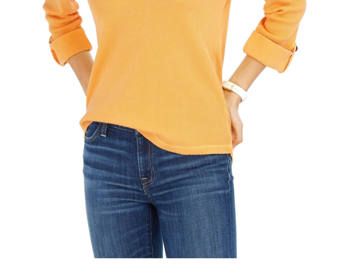 Tommy Hilfiger Women's Waffle Knit Long Sleeve Collared Blouse Top Yellow Size X-Large