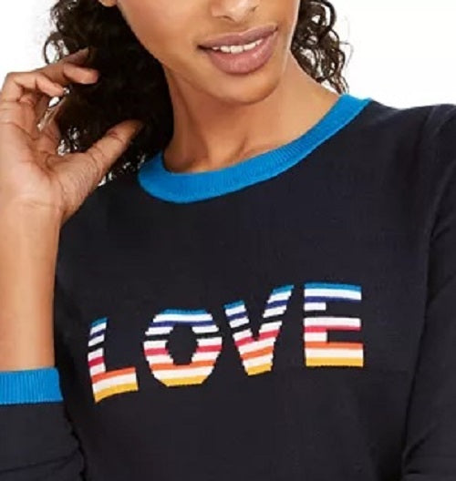 Tommy Hilfiger Women's Rainbow Love Ringer Sweater Blue Size X-Large