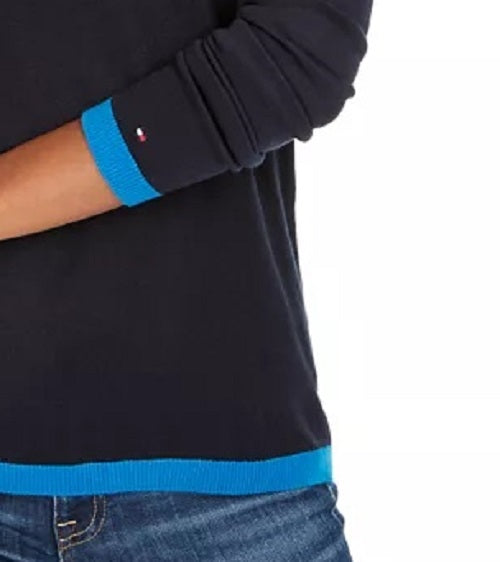 Tommy Hilfiger Women's Rainbow Love Ringer Sweater Blue Size X-Large