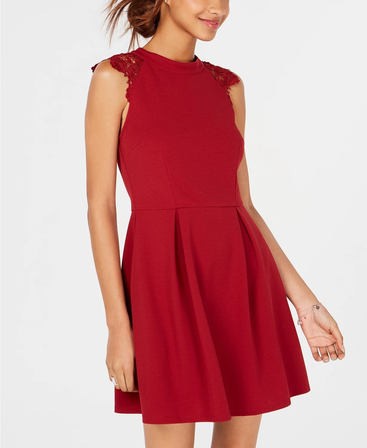 Speechless Women's Sleeveless Jewel Neck Short Fit Flare Party Dress Red Size Large
