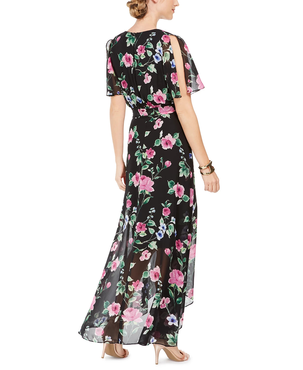Jessica Howard Women's Floral-Print Faux-Wrap Maxi Dress Charcoal Size 16