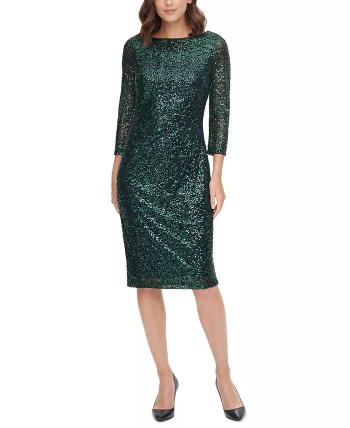 Jessica Howard Women's Sequined Ruched Sheath Dress Dark Red Size 16