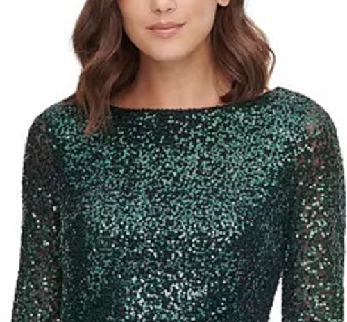 Jessica Howard Women's Sequined Ruched Sheath Dress Dark Red Size 16