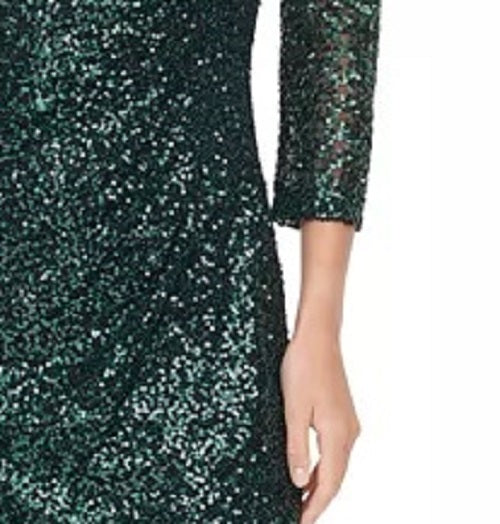 Jessica Howard Women's Sequined Ruched Sheath Dress Dark Red Size 16