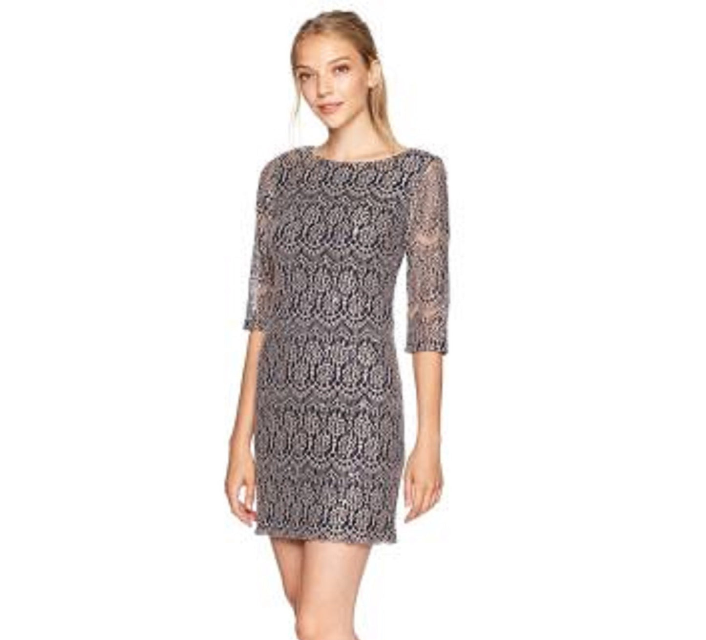 Jessica Howard Women's Petite Lace Shift Dress Charcoal Size 6P