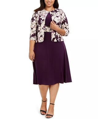 Jessica Howard Women's Plus Size Ruched-Waist Dress & Floral-Print Jacket Purple Size 16W