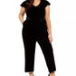 Jessica Howard Women's Plus Size Velvet Belted Jumpsuit Black Size Small Petite