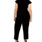 Jessica Howard Women's Plus Size Velvet Belted Jumpsuit Black Size Small Petite