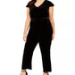 Jessica Howard Women's Plus Size Velvet Belted Jumpsuit Black Size Small Petite