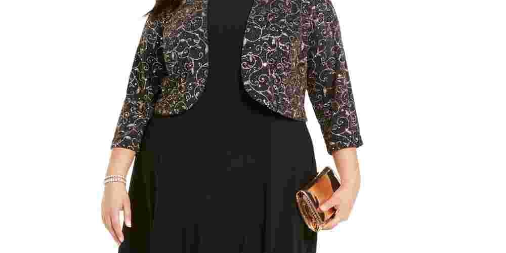 Jessica Howard Women's Embellished Glitter Bolero Evening Jacket Black Size Petite Small