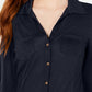 Crave Fame Junior's Roll Sleeve Button Front Shirt Navy Size X-Small