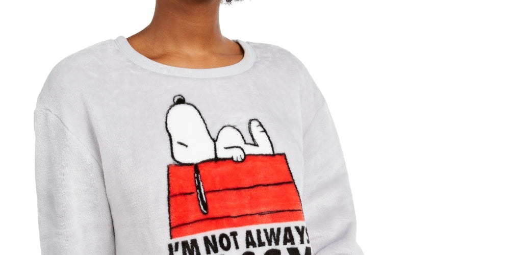 Peanuts Junior's Snoopy Plush Sweatshirt Grey Size Small