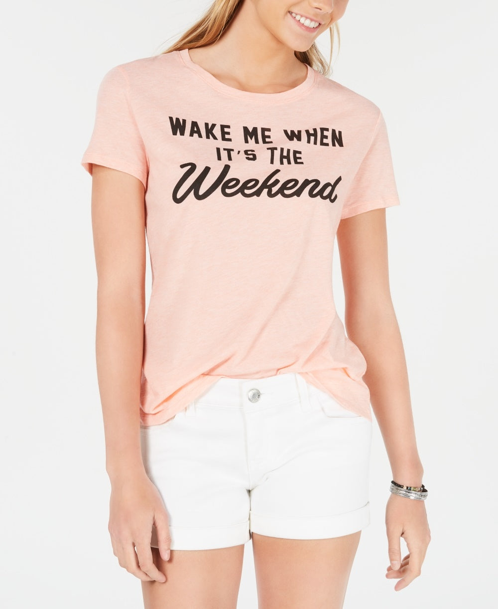 Hybrid Junior's Weekend Graphic T-Shirt Orange Size Small