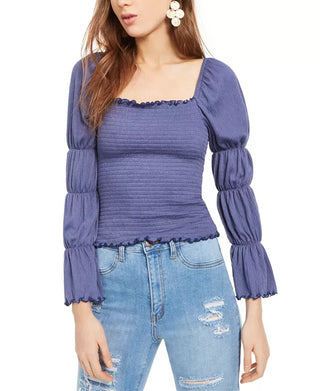 Rewash Junior's Smocked Ruffle Trimmed Top Blue Size Large