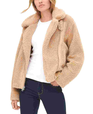 Levi's Women's All Over Sherpa Motorcycle Jacket Beige Size Large