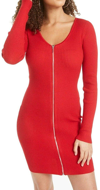 Planet Gold Women's Long Sleeve V Neck Short Sheath Cocktail Dress Red Size Medium