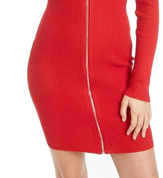Planet Gold Women's Long Sleeve V Neck Short Sheath Cocktail Dress Red Size Medium