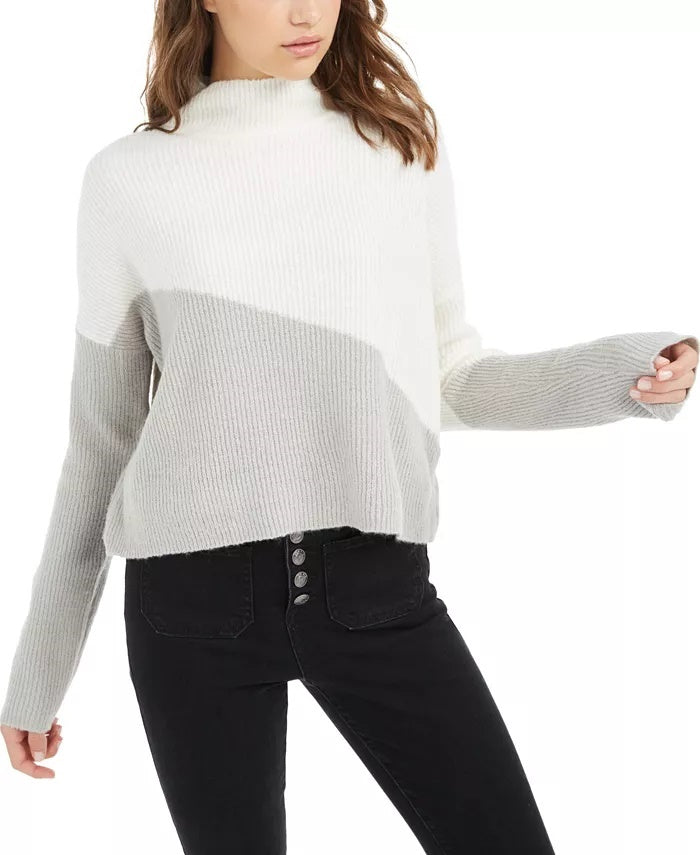 Planet Gold Junior's Diagonal Colorblocked Sweater White Size Large