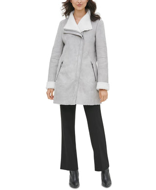 Calvin Klein Women's Faux-Shearling Coat Silver Size Medium