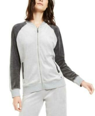 Calvin Klein Women's Colorblocked Velour Zip Up Jacket Grey Size Medium