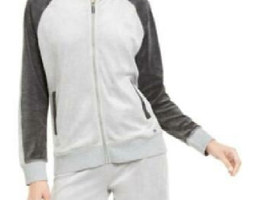 Calvin Klein Women's Colorblocked Velour Zip Up Jacket Grey Size Medium
