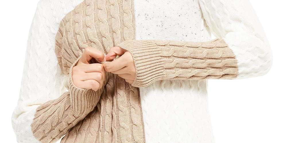 Calvin Klein Women's Mixed-Stitch Colorblocked Cowlneck Sweater White Size Large