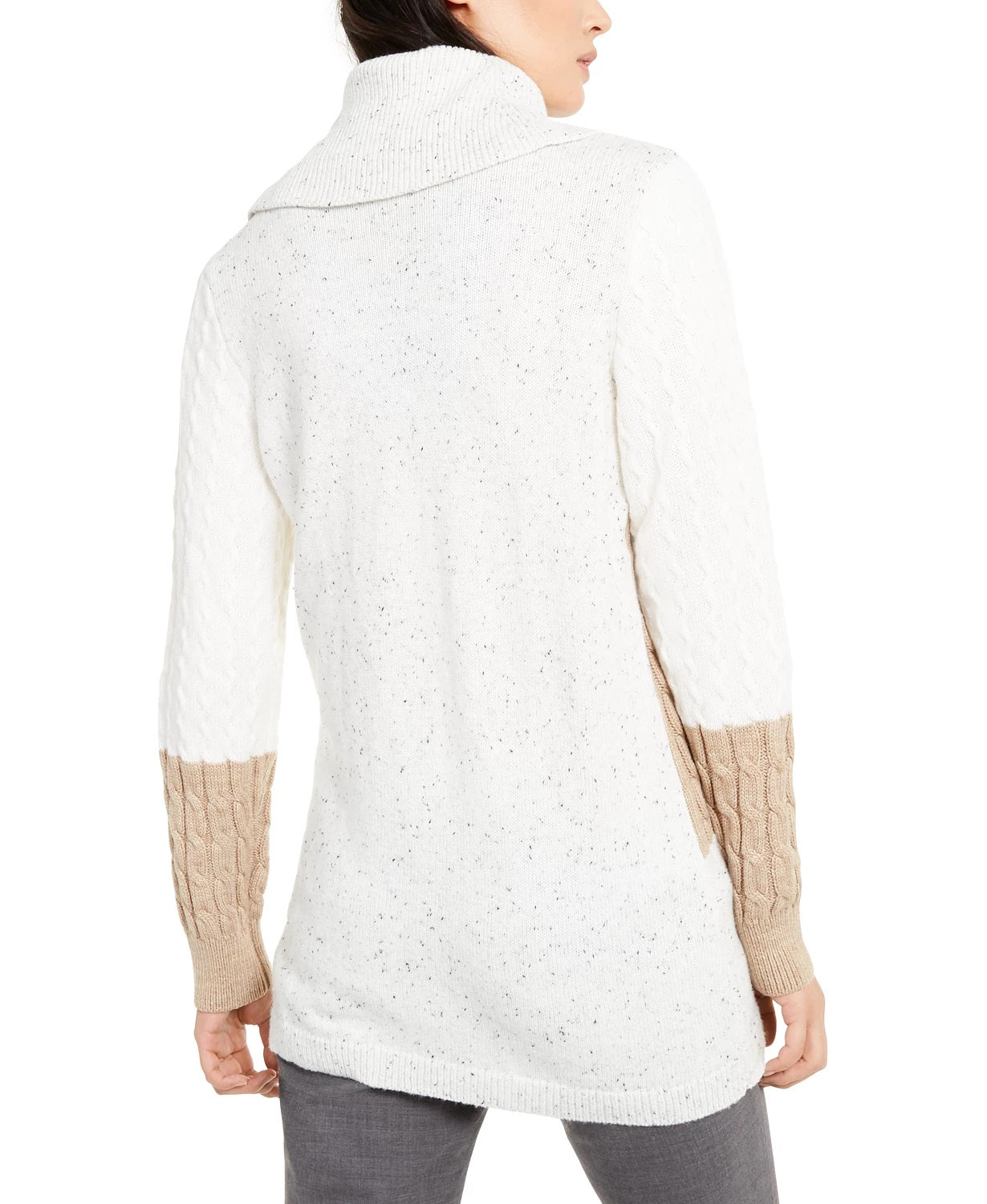 Calvin Klein Women's Mixed-Stitch Colorblocked Cowlneck Sweater White Size Small