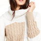 Calvin Klein Women's Mixed-Stitch Colorblocked Cowlneck Sweater White Size Small