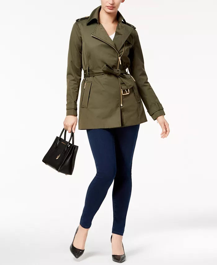 Michael Kors Women's Belted Trench Coat Green Size Large