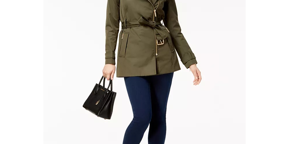 Michael Kors Women's Belted Trench Coat Green Size Large