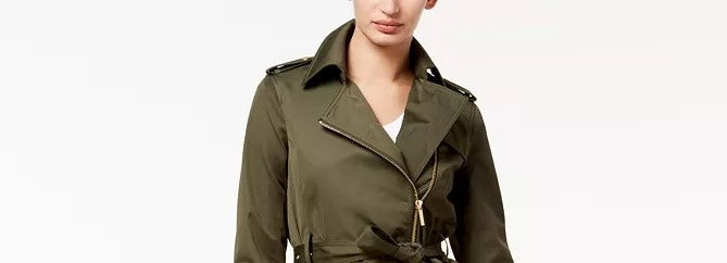 Michael Kors Women's Belted Trench Coat Green Size Large