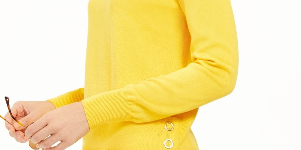 Michael Kors Women's Snap-Hem Sweater Yellow Size Medium