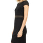 Michael Kors Women's Short Sleeve Jewel Neck Short Sheath Cocktail Dress Black Size Large