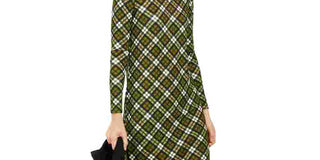 Michael Kors Women's Plaid T-Shirt Dress Green Size Small