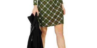 Michael Kors Women's Plaid T-Shirt Dress Green Size Small