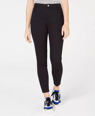 Tinseltown Juniors' Colored High-Rise Raw-Hem Skinny Jeans Black Size 15
