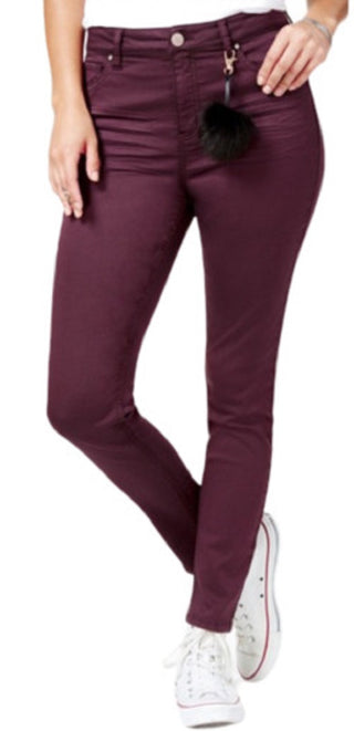 Tinseltown Juniors' Colored High-Rise Raw-Hem Skinny Jeans Dark Purple Size 7